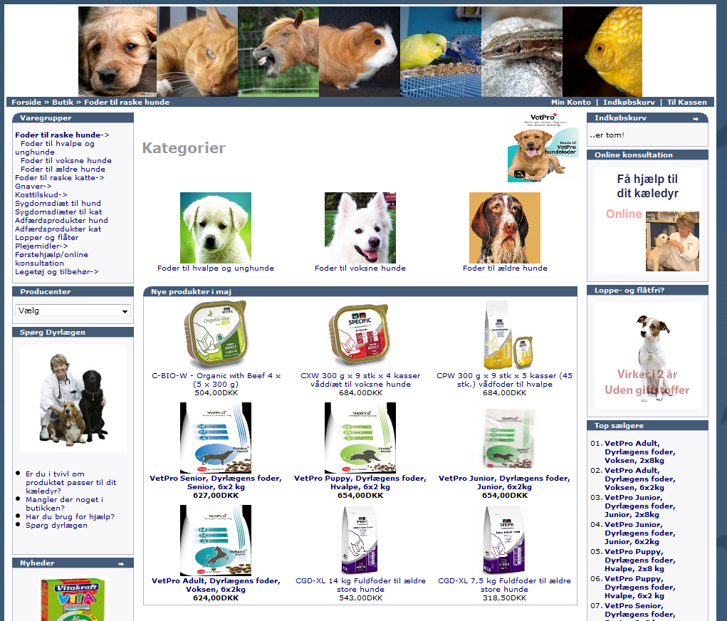 Dyrlægens Butik OsCommerce webshop med Dankortbetaling